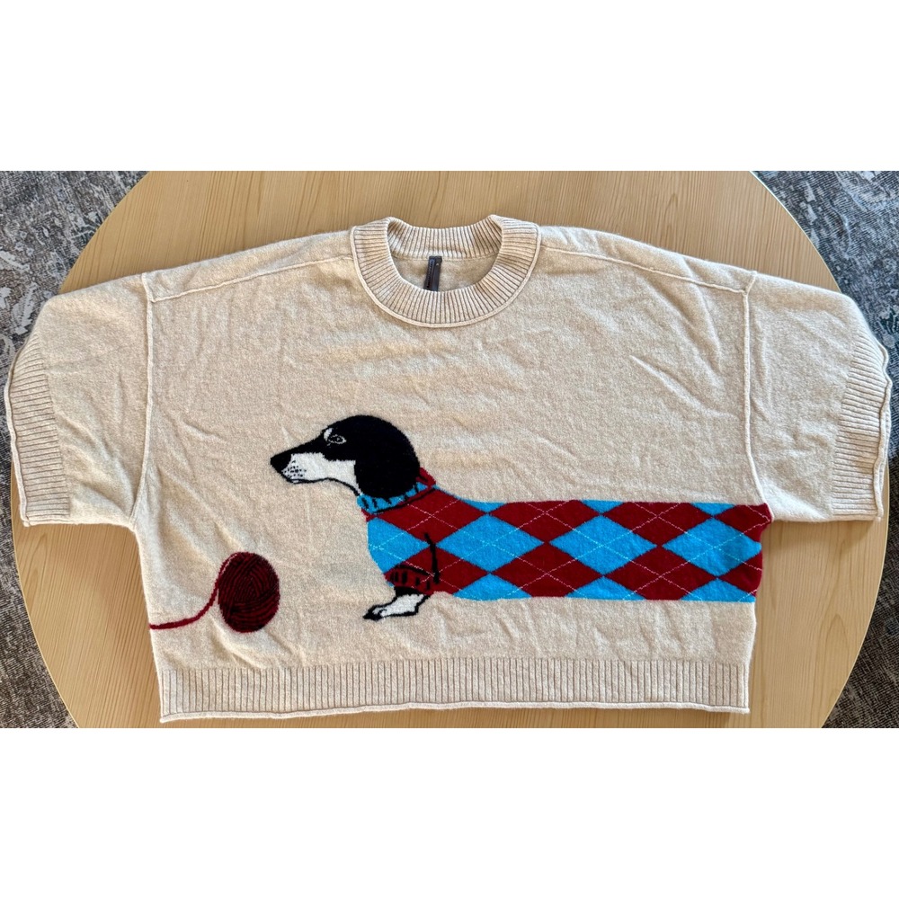 By Anthropologie "The Goldie" Cashmere Dachshund Sweater Size XL 🐶✨ - Picture 2 of 10
